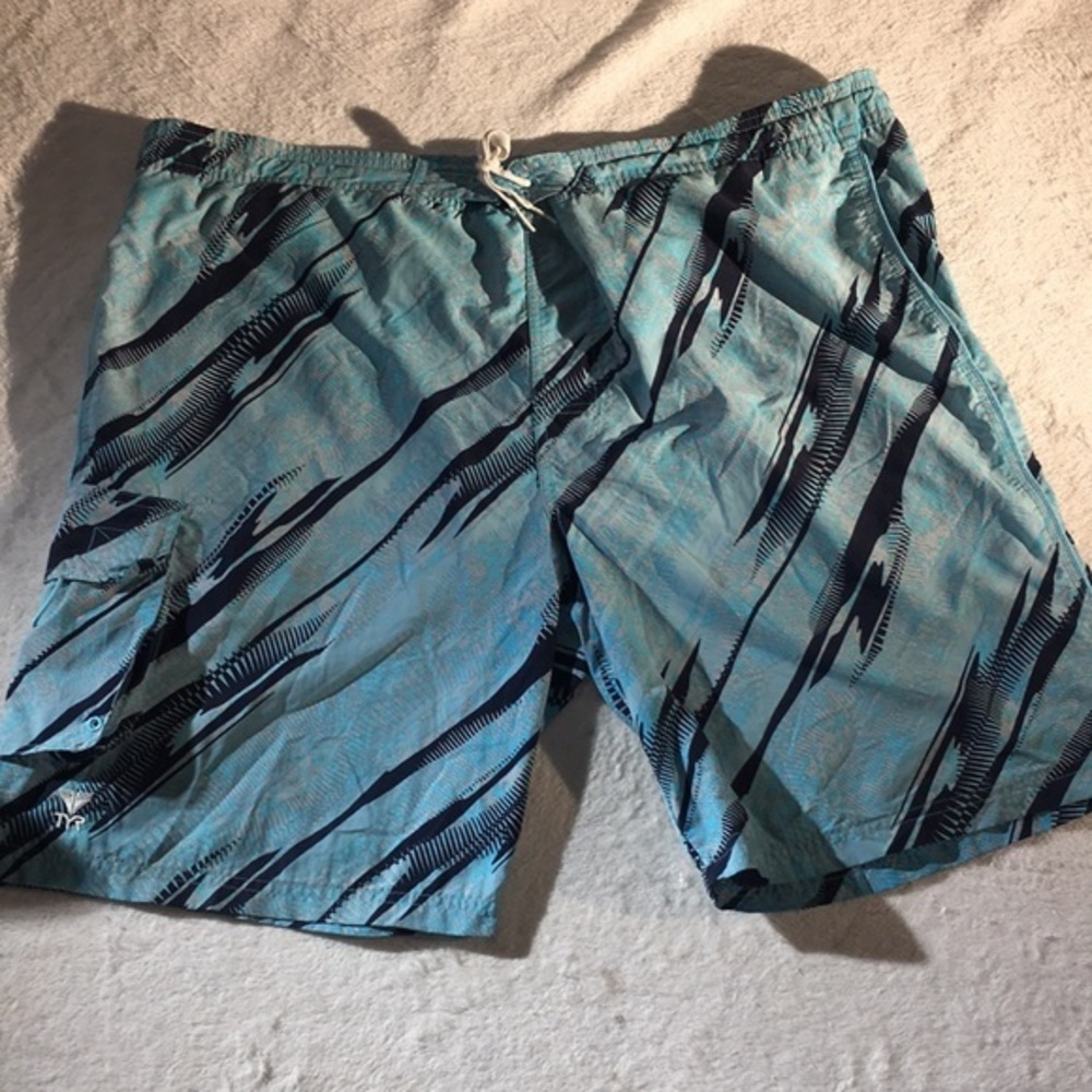 TYR Mens Blue Print Graphic Swim Trunks